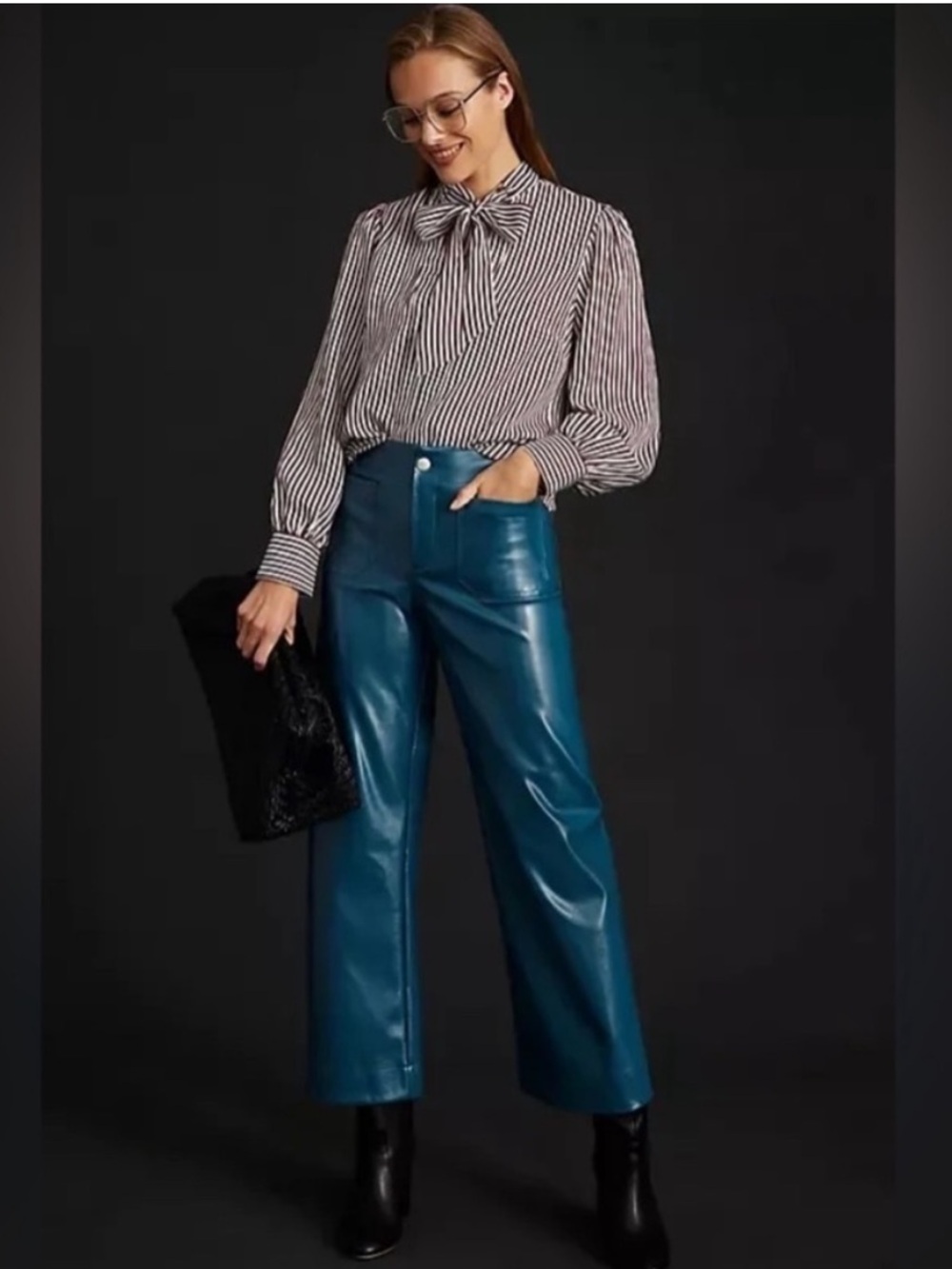 Like New! Anthropologie Maeve Colette Blue Faux Patent Leather Wide Leg Pants 30